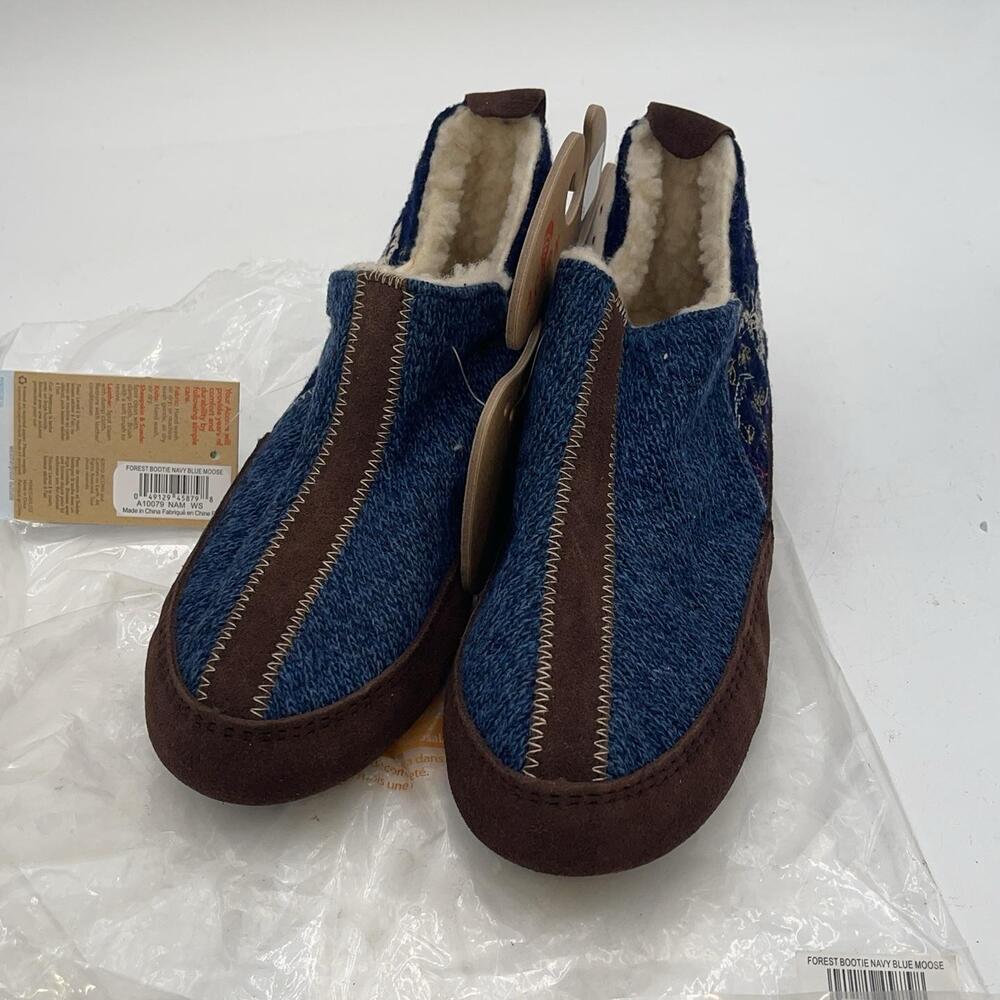 Acorn Slippers Womens Blue Forest Bootie Boiled Wool Moose House Cozy Size 5.5